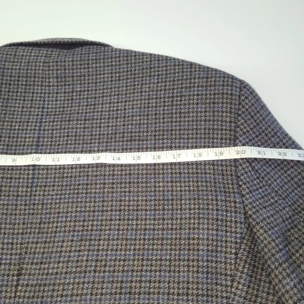 Chaps Men's 46R Wool‎ Tweed Houndstooth Blazer Sport Coat Gray Blue Two Button